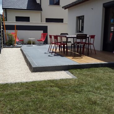 terrasse 2 niveaux grès cérame bois bordure marche Acti Sud Paysage paysagiste Dijon