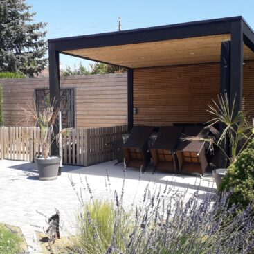 pergola bois bardage horizontal terrasse dallage Acti Sud Paysage paysagiste Dijon