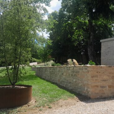 jardinière muret pierre jointe bac cylindre corten Acti Sud Paysage paysagiste Dijon