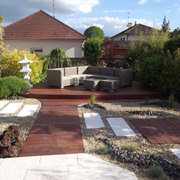 terrasse bois exotique allée pas japonais Actisud Paysage paysagiste Dijon